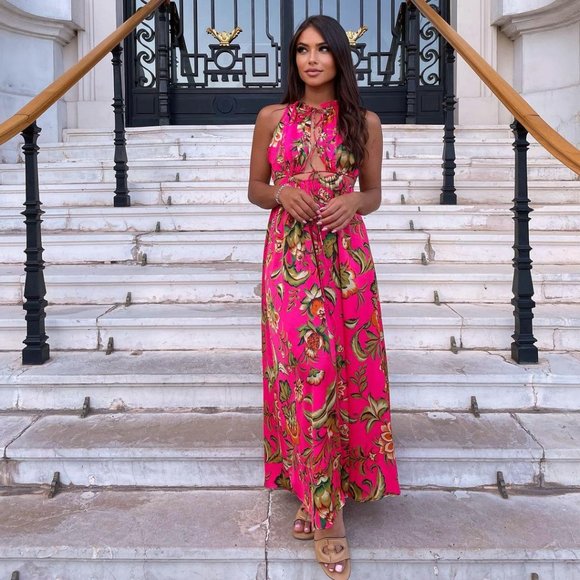 BLOGGER'S FAVE! Zara Cut Out Printed Jumpsuit Barbie Pink Sz S NWT - Picture 2 of 16